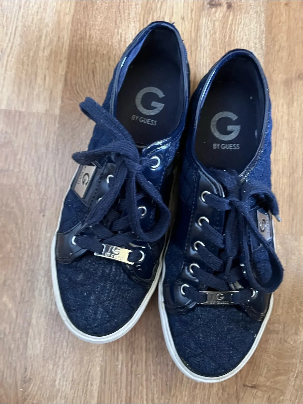 G by Guess Navy Quilted Lace-Up Sneakers with Silver Hardware - Size 7.5M